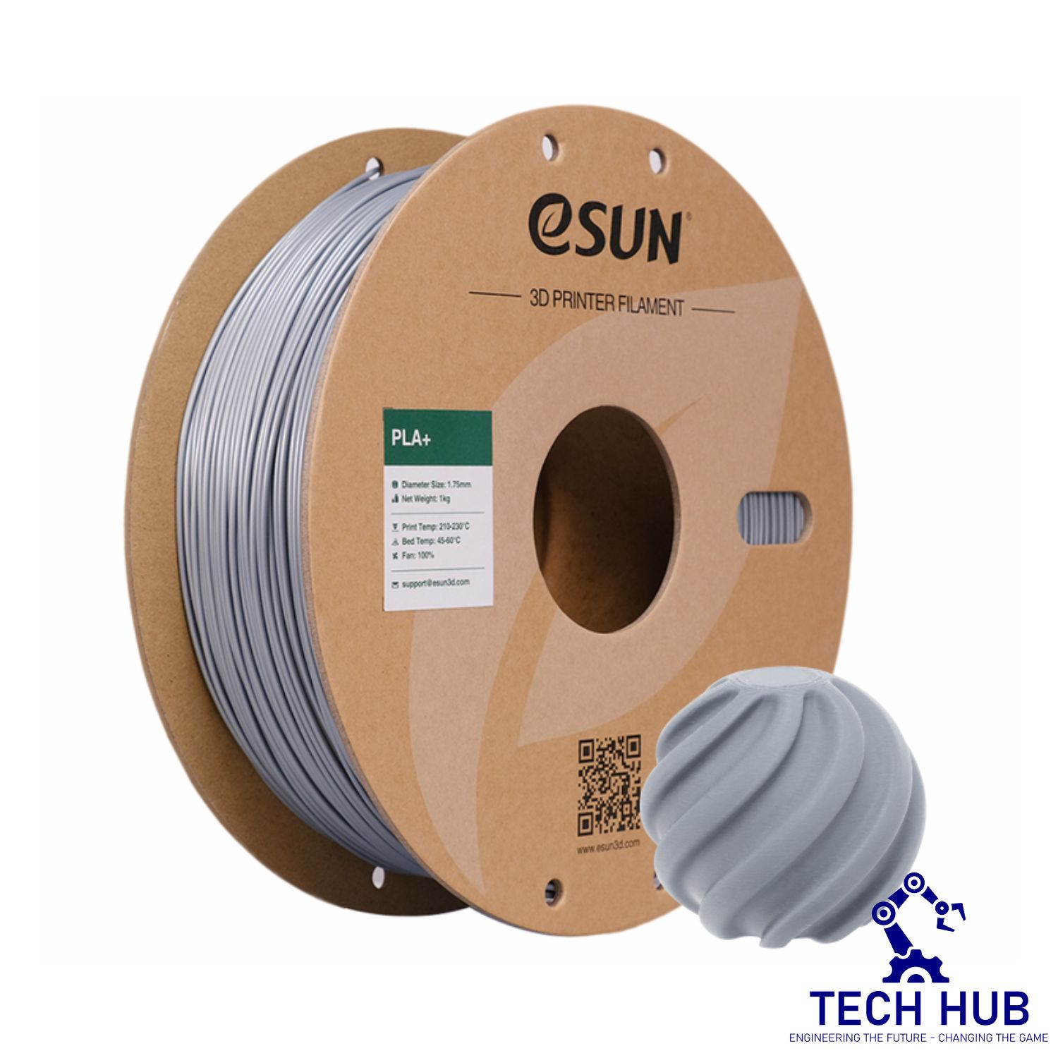 Untitled design (12) eSUN Silver PLA+ 3D Filament, 1.75mm, 1kg/Roll - Image 1